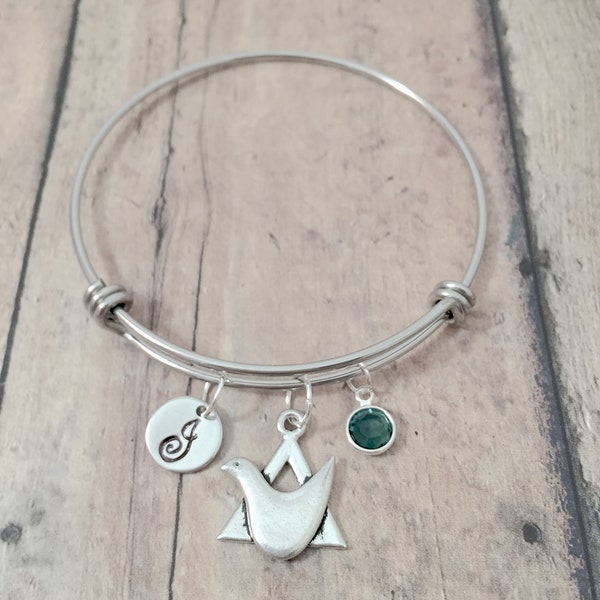 Star of David with dove initial bangle - Star of David jewelry, dove jewelry, Judaic jewelry, Star of David bracelet, dove gift, Judaic gift