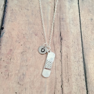 Bandage initial necklace - bandage jewelry, medical jewelry, nurse jewelry, bandage necklace, medical necklace, nurse necklace, bandage gift