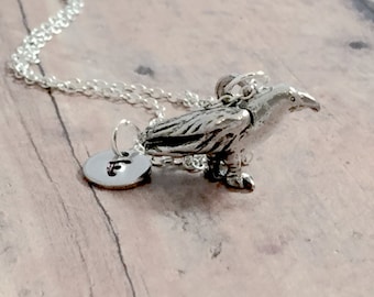 Raven initial necklace - raven jewelry, crow jewelry, black bird jewelry, raven necklace, bird necklace, crow necklace, raven gift