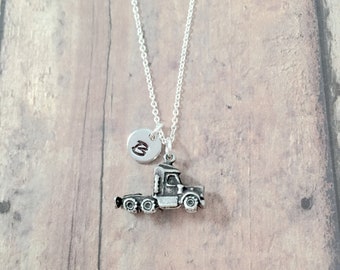 Semi truck initial necklace - semi truck jewelry, 18 wheeler jewelry, big rig jewelry, semi truck necklace, 18 wheeler necklace, semi gift