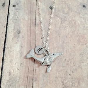 Humpback whale initial necklace - humpback whale jewelry, baleen jewelry, ocean jewelry, humpback whale necklace, humpback whale gift