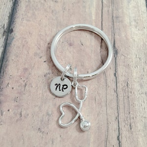 Nurse Practitioner stethoscope initial key ring - stethoscope keychain, medical key ring, nurse key chain, stethoscope pendant, nurse gift