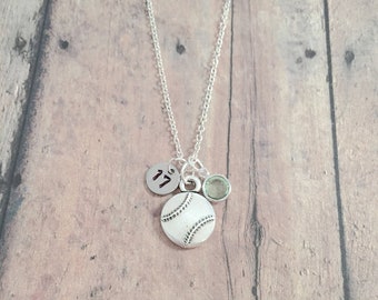 Softball Initial Necklace: Sports Jewelry, Team Pendant