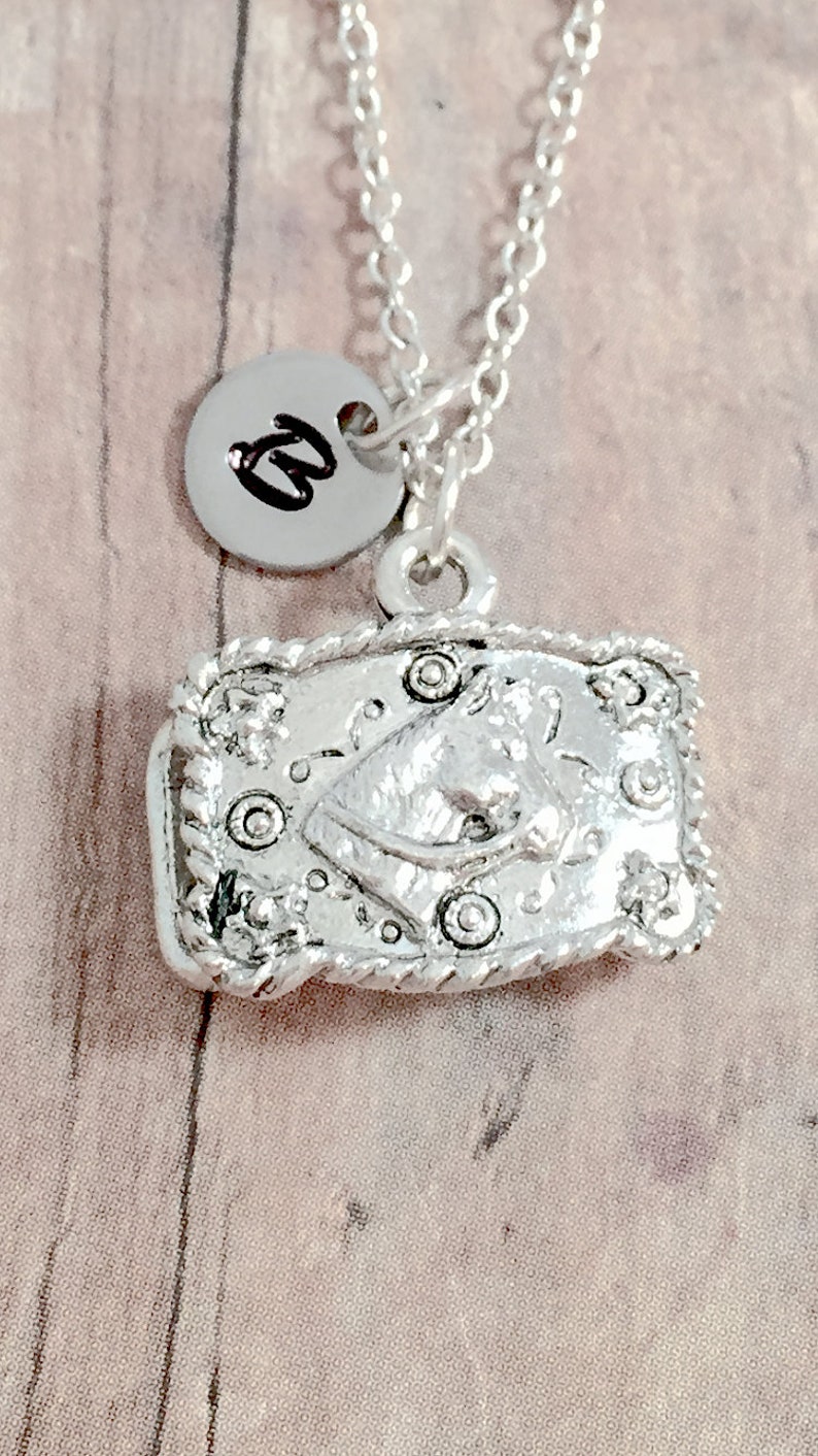 Belt buckle initial necklace belt buckle jewelry rodeo Etsy