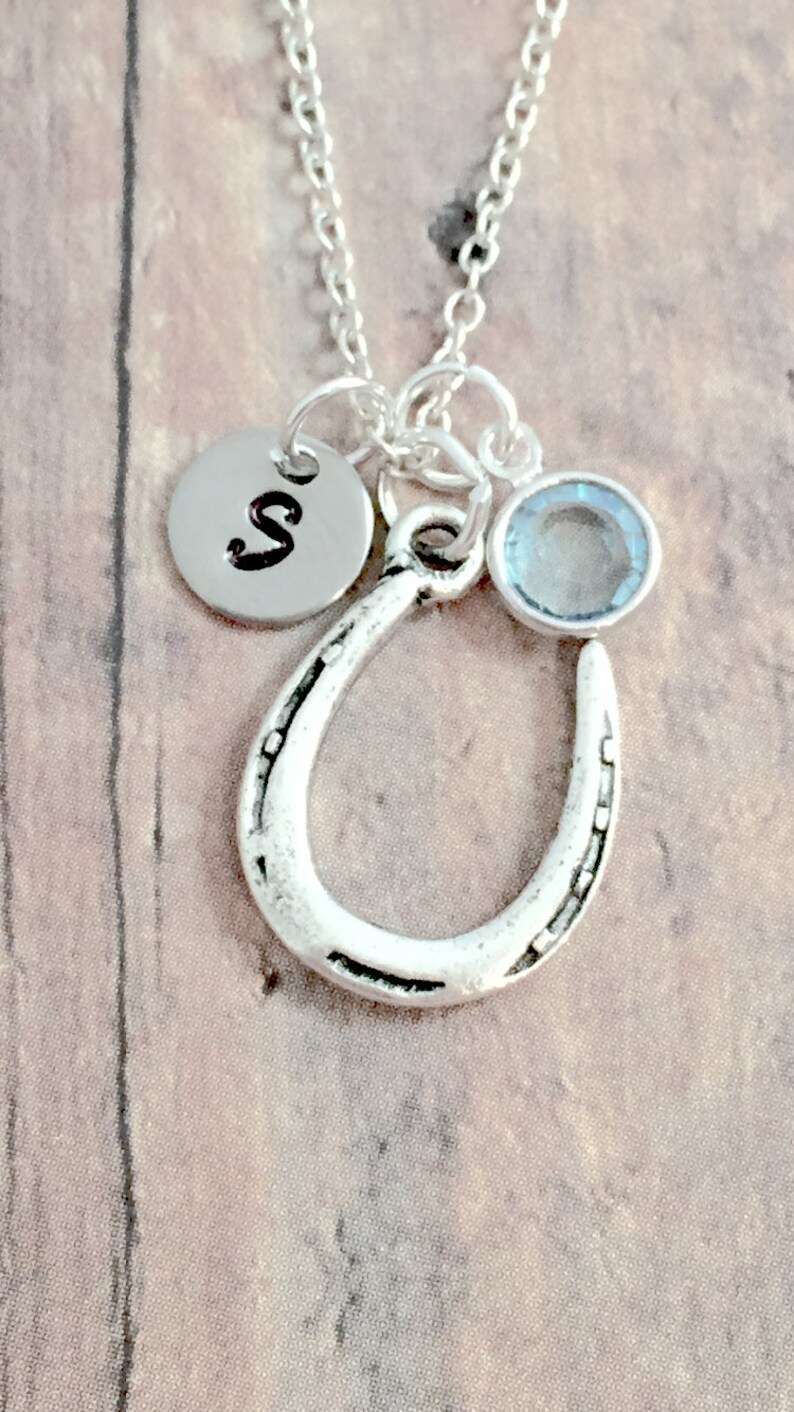 Horseshoe initial necklace with birthstone horseshoe Etsy