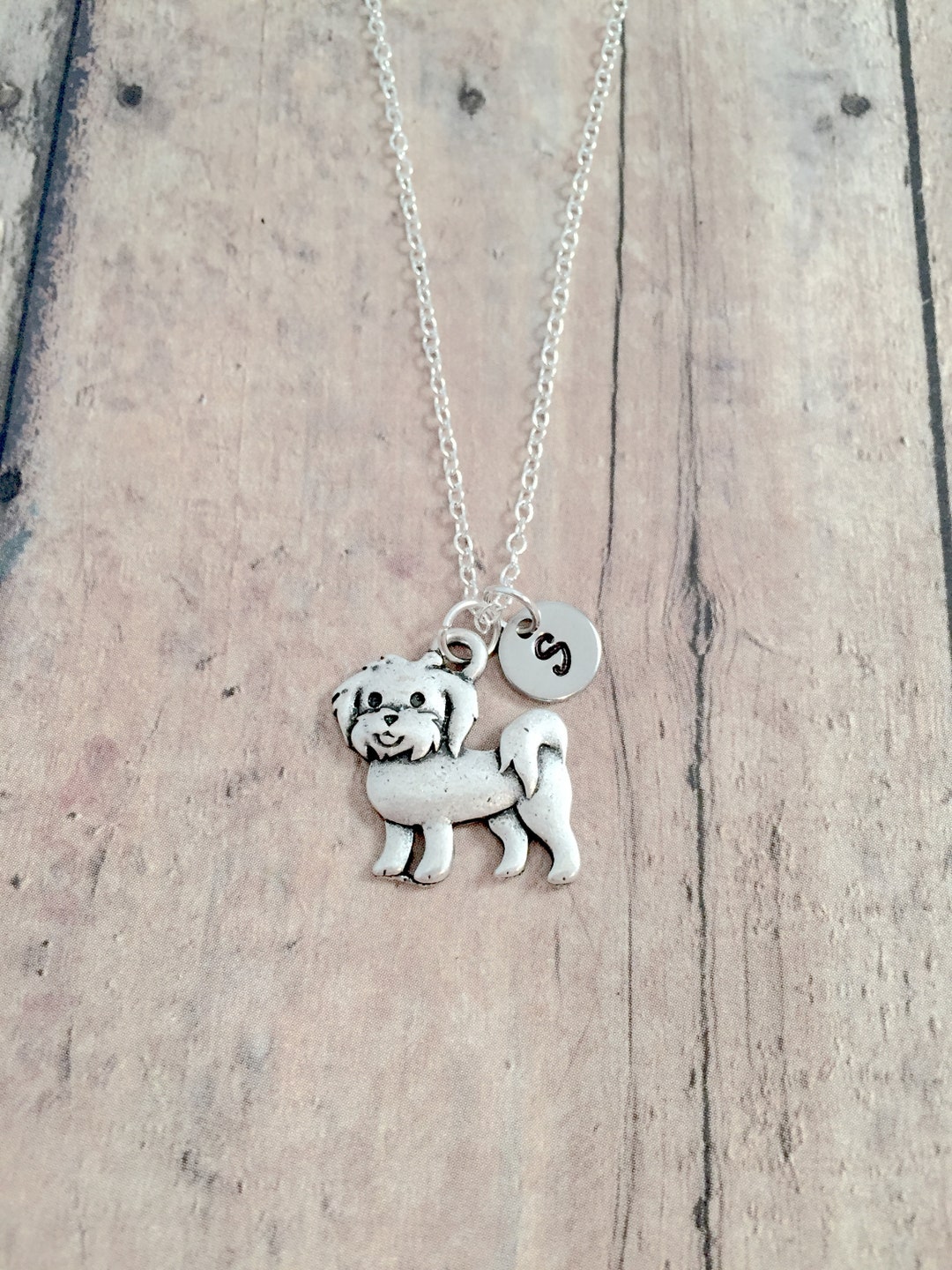 Maltese Initial Necklace Maltese Jewelry, Dog Breed Jewelry, Dog 