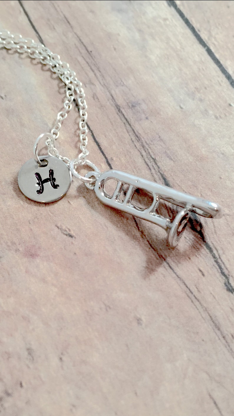 Trombone Initial Necklace Trombone Jewelry Instrument Etsy