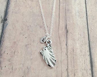 Ghost initial necklace - ghost jewelry, Halloween jewelry, spooky jewelry, ghost necklace, Halloween necklace, ghost pendant, ghost gift