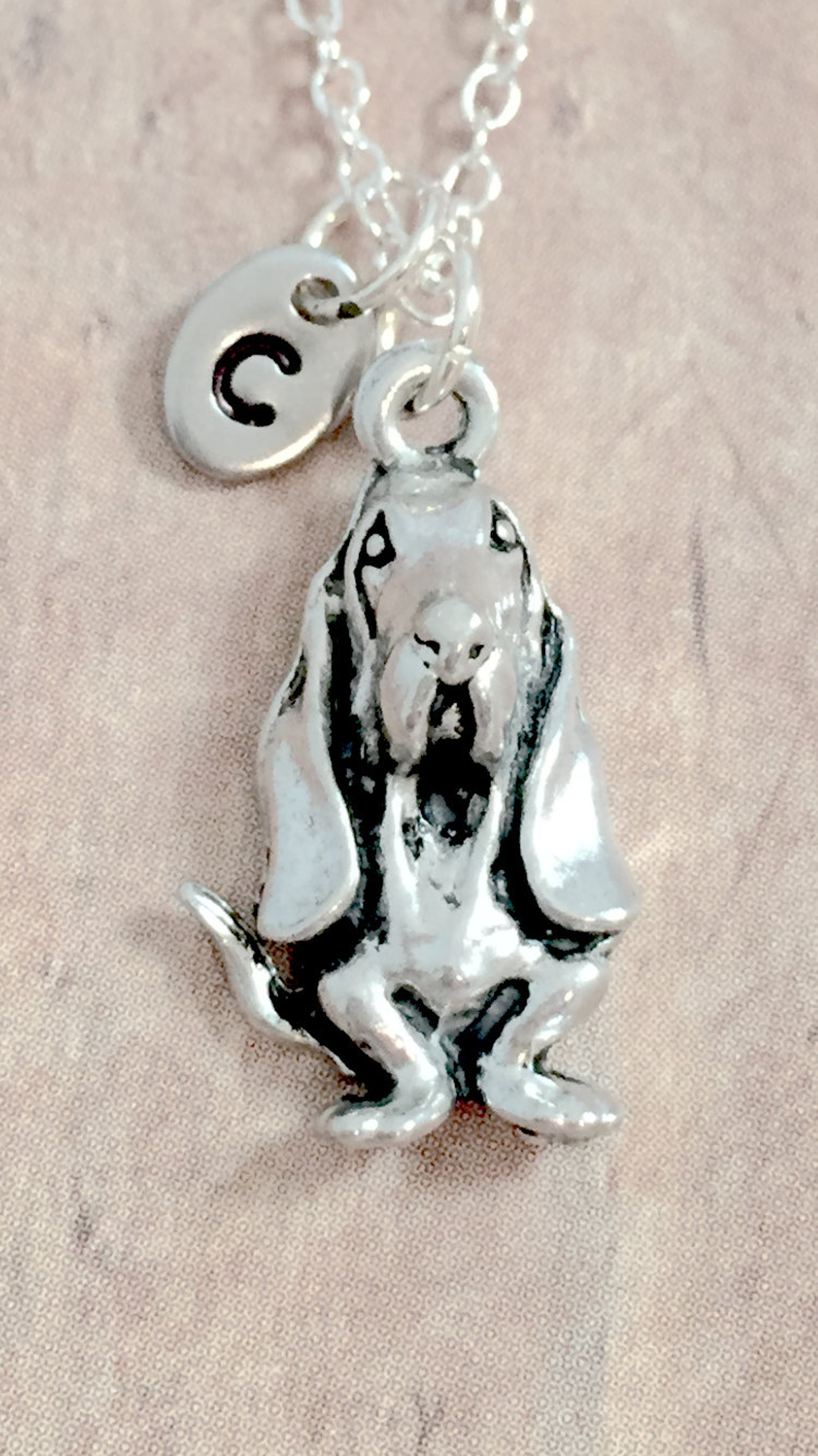 Basset Hound Initial Necklace Basset Hound Jewelry Dog Etsy