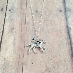 Horse racing initial necklace - horse racing jewelry, equestrian jewelry, jockey jewelry, equestrian necklace, horse racing gift, horse gift