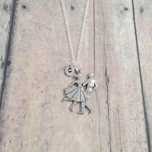 Square Dancer Initial Necklace: Pewter Dancing Couple Charm