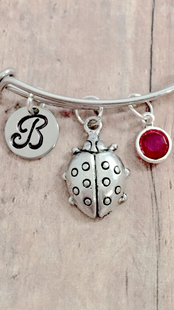 garden jewelry ladybird jewelry ladybug jewelry ladybug pendant ladybug gift insect jewelry gardener gift Ladybug initial bangle