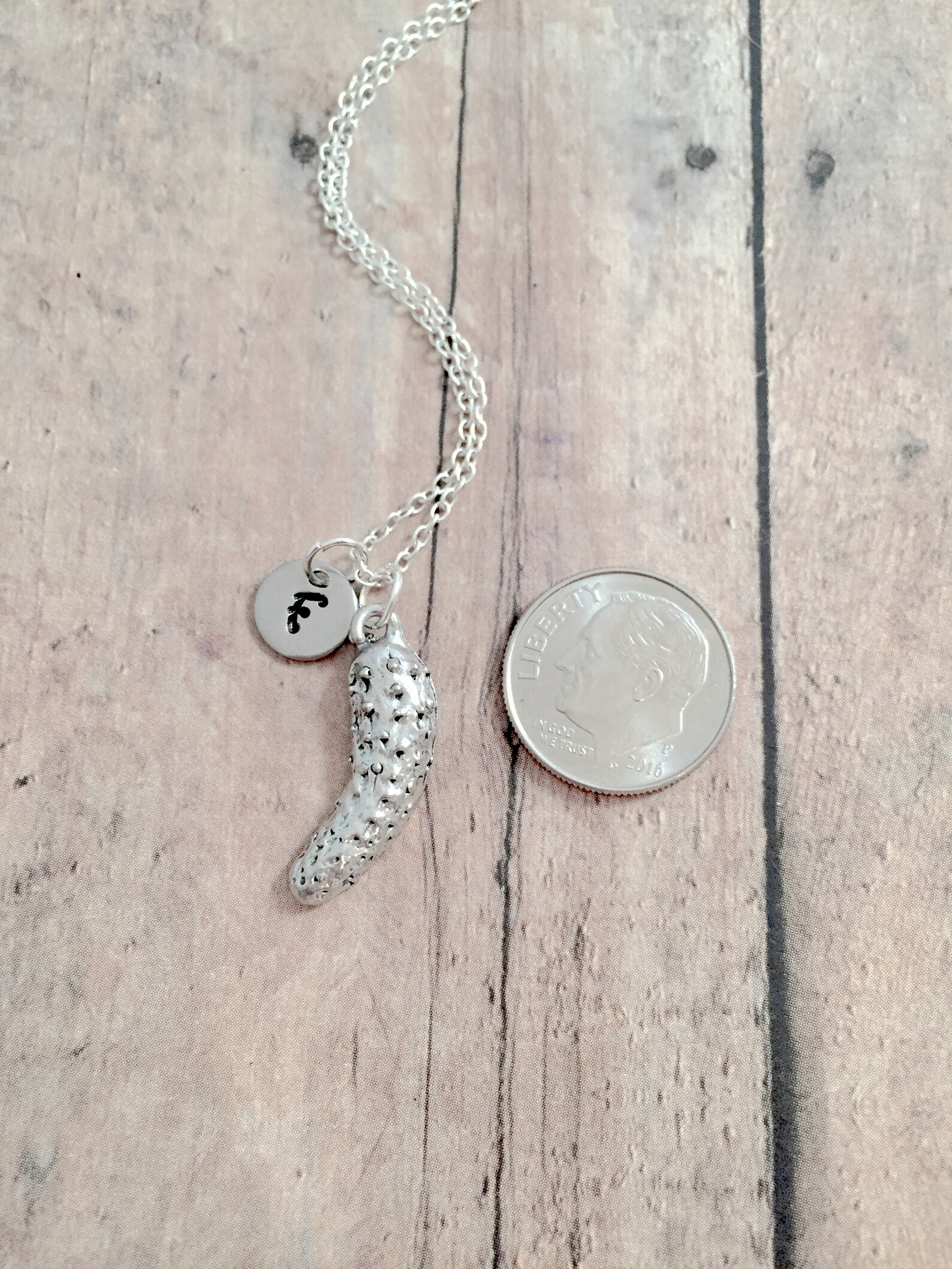 Pickle initial necklace pickle jewelry food jewelry Etsy