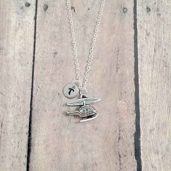 Helicopter initial necklace - helicopter jewelry, military jewelry, pilot jewelry, helicopter necklace, military necklace, helicopter gift