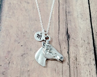 Horse Initial Necklace: Equestrian Jewelry, Farm Pendant