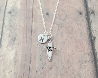 Kayak initial necklace - kayak jewelry, boat jewelry, water sports jewelry, kayak necklace, boat necklace, kayak gift, boat gift