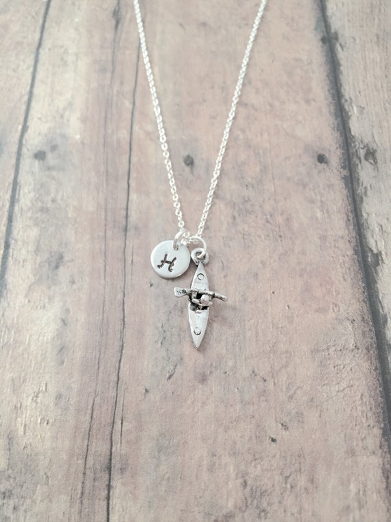 Kayak Initial Necklace: Water Sports Jewelry, Outdoors Necklace