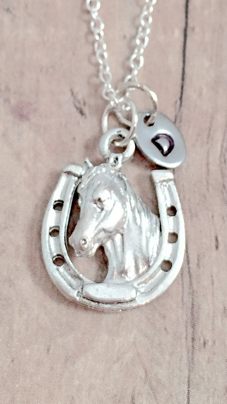 Horseshoe Initial Necklace Horseshoe Jewelry Rodeo Jewelry Etsy