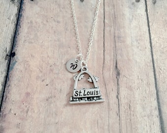 St. Louis Arch Initial Necklace: Missouri Jewelry, Travel Pendant