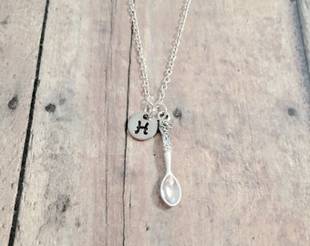 Fancy spoon initial necklace - spoon jewelry, utensil jewelry, silverware jewelry, spoon necklace, teaspoon pendant, spoon gift