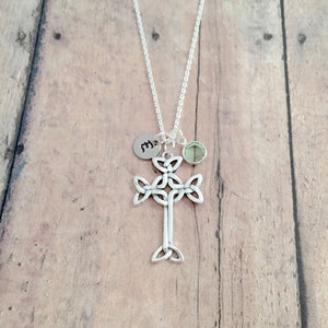 Sterling Silver Celtic Cross Necklace: Initial & Birthstone Pendant