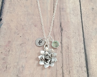 Succulent initial necklace - succulent jewelry, nature jewelry, plant jewelry, succulent necklace, plant necklace, succulent gift