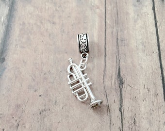 Trumpet pendant (1 piece) - silver trumpet pendant, music pendant, band charm, trumpet charm, instrument pendant, trumpet gift, music gift