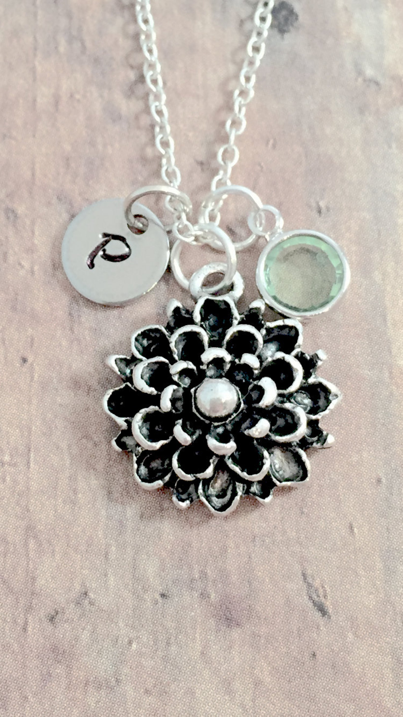 Chrysanthemum Initial Necklace Chrysanthemum Jewelry Mum Etsy