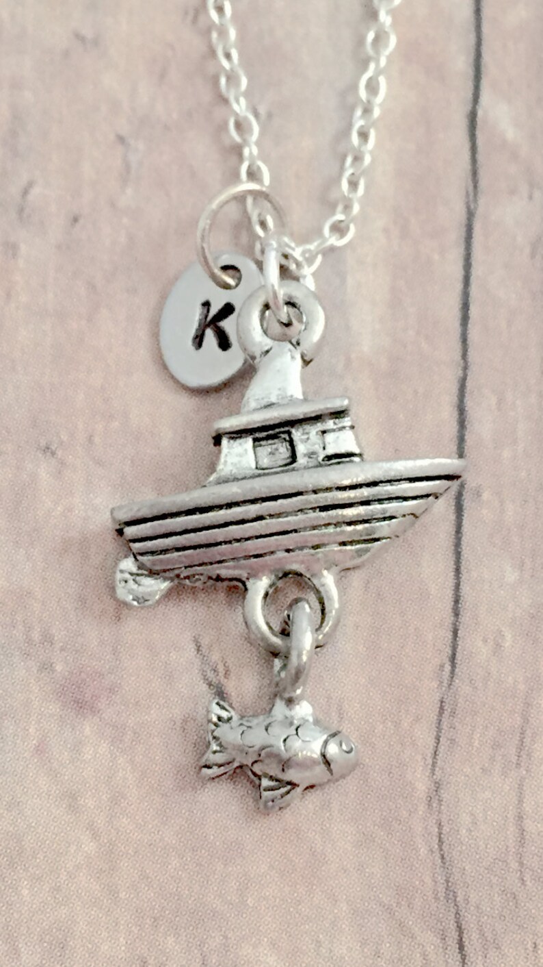 Fishing Boat Initial Necklace Fishing Boat Jewelry Fishing Etsy