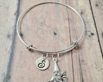Gnome Initial Bangle: Garden Jewelry, Fairy Tale Bracelet