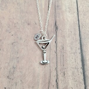 Martini Initial Necklace: Cocktail Jewelry, Bartender Gift