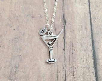 Martini Initial Necklace: Cocktail Jewelry, Bartender Gift