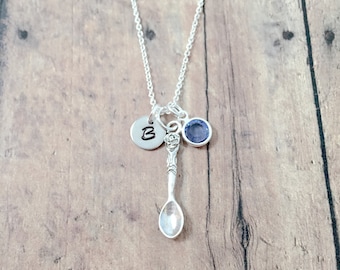 Fancy spoon initial necklace - spoon jewelry, silverware jewelry, spoonie jewelry, spoon necklace, spoonie necklace, spoonie gift