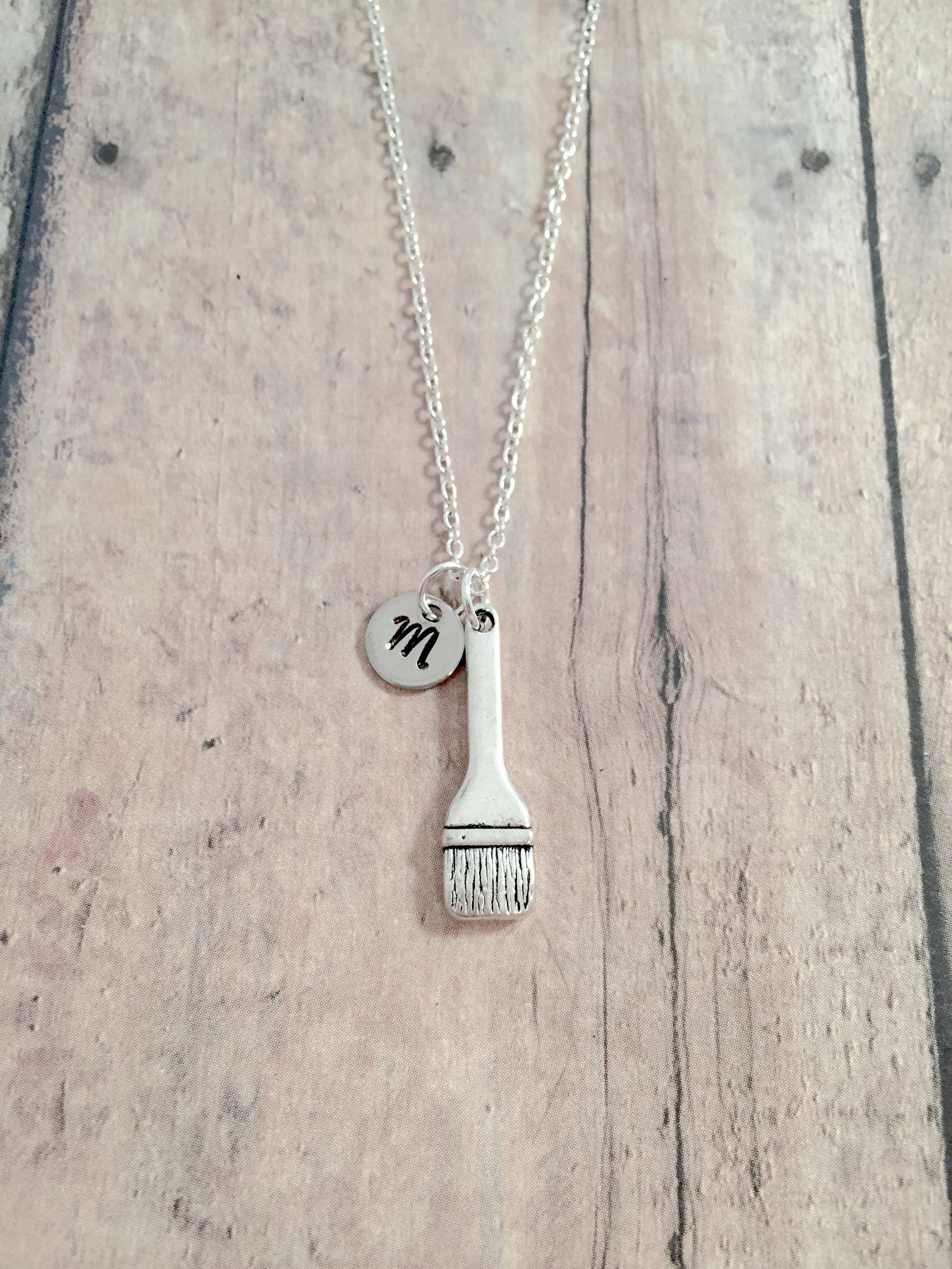 Paintbrush Initial Necklace Paintbrush Jewelry Artist Etsy