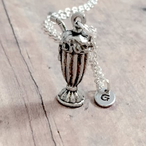 Milkshake Initial Necklace: Pewter Charm, Stainless Steel Pendant