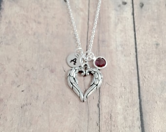 Angel Wing Heart Necklace: Memorial Jewelry, Wings Pendant