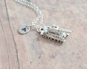 Tank Initial Necklace:  Military Jewelry, Patriotic Necklace