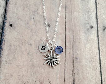 Edelweiss initial necklace - edelweiss jewelry, flower jewelry, nature jewelry, edelweiss necklace, flower necklace, edelweiss gift