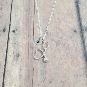 Stethoscope initial necklace - stethoscope jewelry, medical jewelry, nurse jewelry, stethoscope necklace, nurse necklace, stethoscope gift