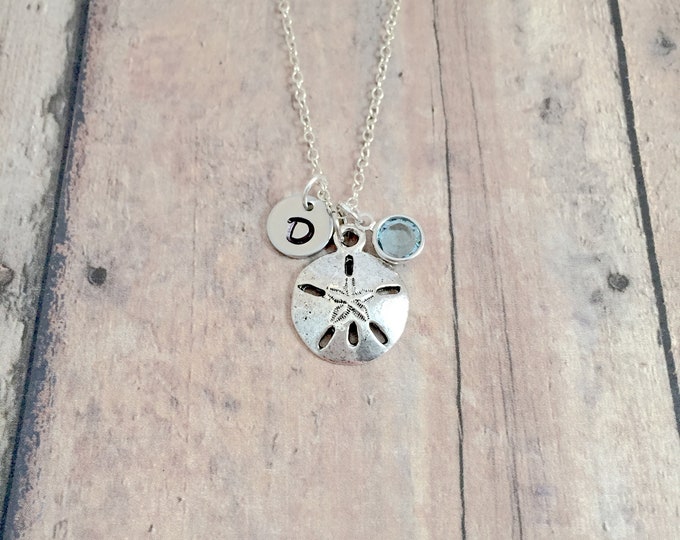 Sand Dollar Initial Necklace: Beach Jewelry, Ocean Necklace
