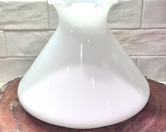 Antique Opal Glass Student Lamp Shade Ruffled Top 6 7/8” Fitter White Milk Glass Replacement Shade