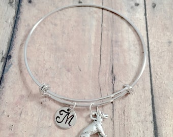 German Shepherd initial bangle - German Shepherd jewelry, police dog jewelry, GSD jewelry, German Shepherd bangle, K9 jewelry, GSD gift