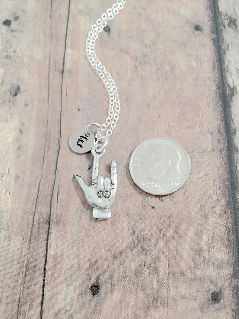 American Sign Language initial necklace ASL jewelry, ILY jewelry, sign language jewelry, ILY necklace, I love you gift, sign language gift image 3