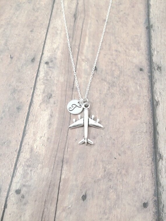 Airplane initial necklace airplane jewelry aviation Etsy