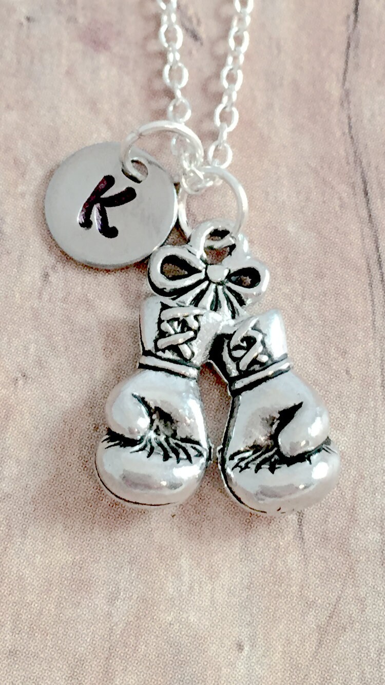 Boxing Gloves Initial Necklace Boxing Gloves Jewelry MMA Etsy