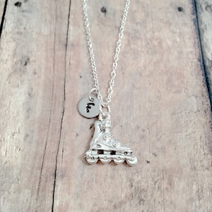 Roller Blade Initial Necklace: Silver Plated Roller Skate Jewelry