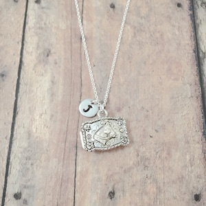 Belt buckle initial necklace - belt buckle jewelry, cowboy jewelry, rodeo jewelry, western necklace, belt buckle necklace, rodeo gift