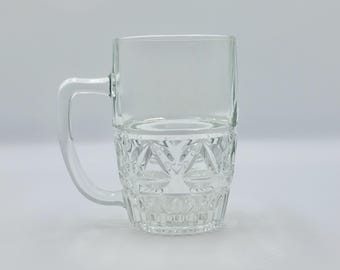 Vintage Heavy Clear Glass Beer Mug 0.5 Liter Triangle Pattern Mid Century Stein