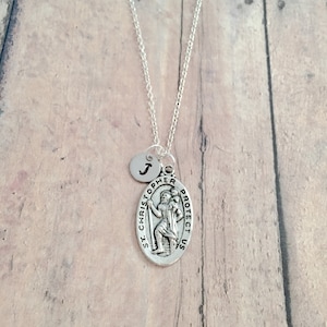 Saint Christopher initial necklace - St. Christopher jewelry, religious jewelry, Catholic necklace, Saint Christopher necklace