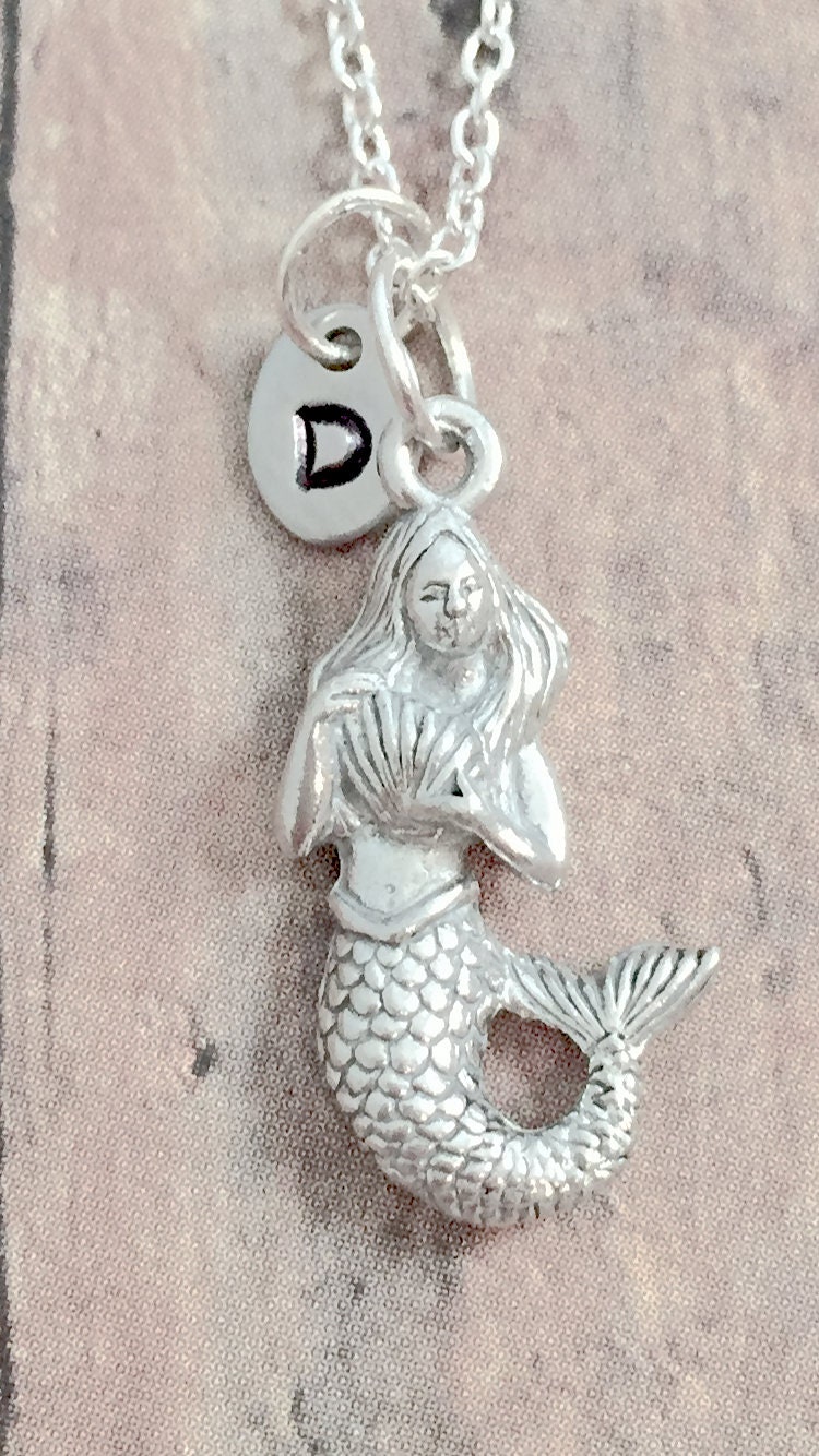 Mermaid initial necklace mermaid jewelry ocean jewelry Etsy